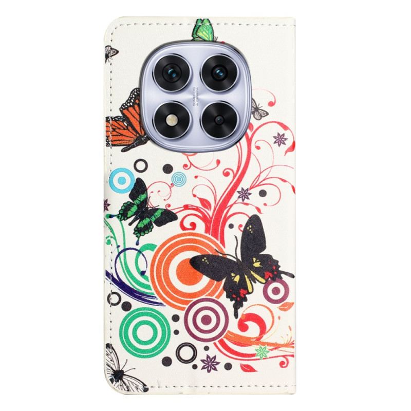 Kinyitható Bőrtok Xiaomi Redmi Note 15 Pro 5g Pillangók Fehér Alapon