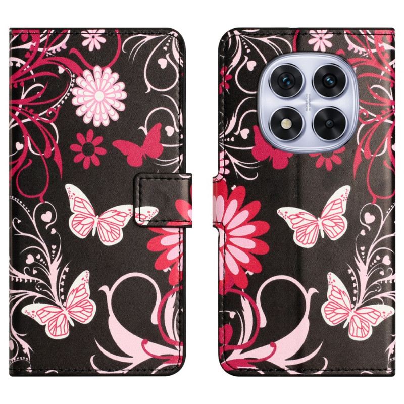 Kinyitható Bőrtok Xiaomi Redmi Note 15 Pro 5g Pillangók Fekete Alapon