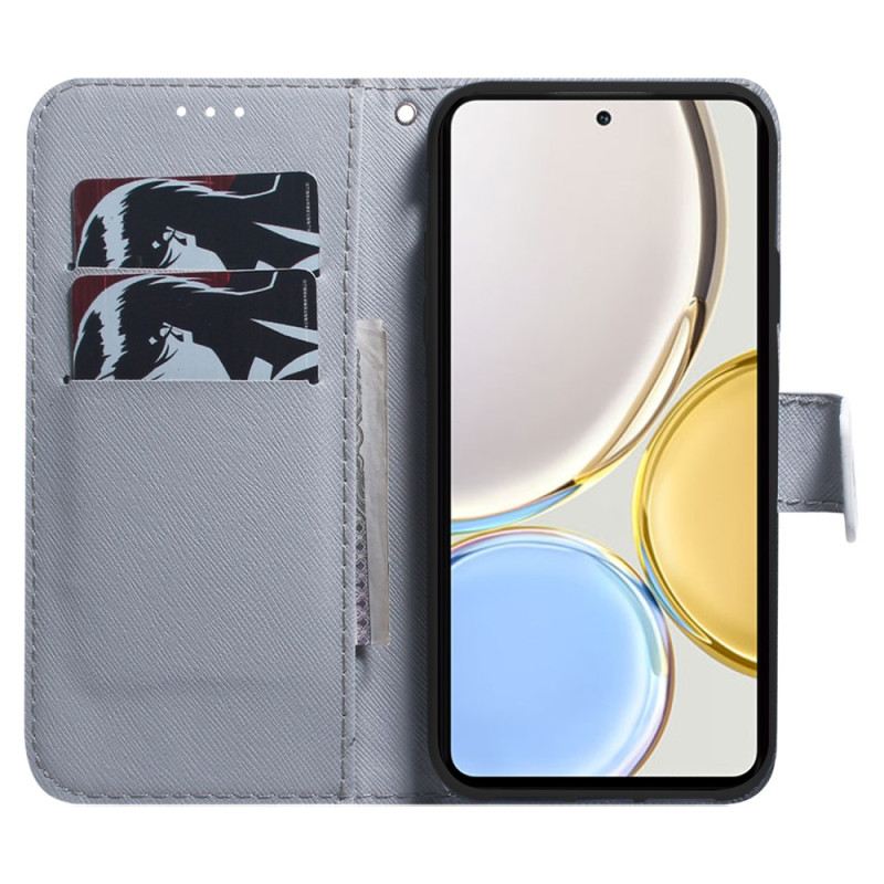 Fliptok / Bőrtok Honor Magic 5 Lite szíjjal Pántos Fehér Tigris