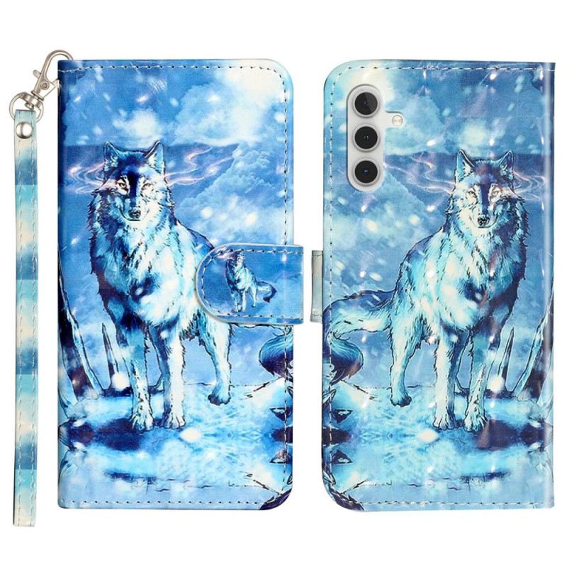 Fliptok / Bőrtok Samsung Galaxy A14 / A14 5G Panda Love With Lanyard