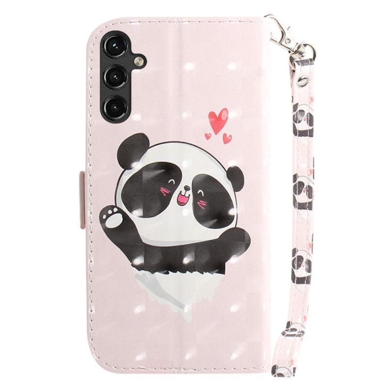 Fliptok / Bőrtok Samsung Galaxy A14 / A14 5G szíjjal Panda Love With Lanyard