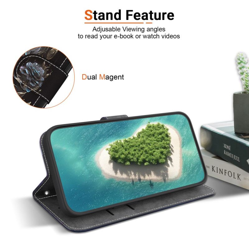 Bőrtok Xiaomi Redmi Note 14 4g Fekete Rózsa