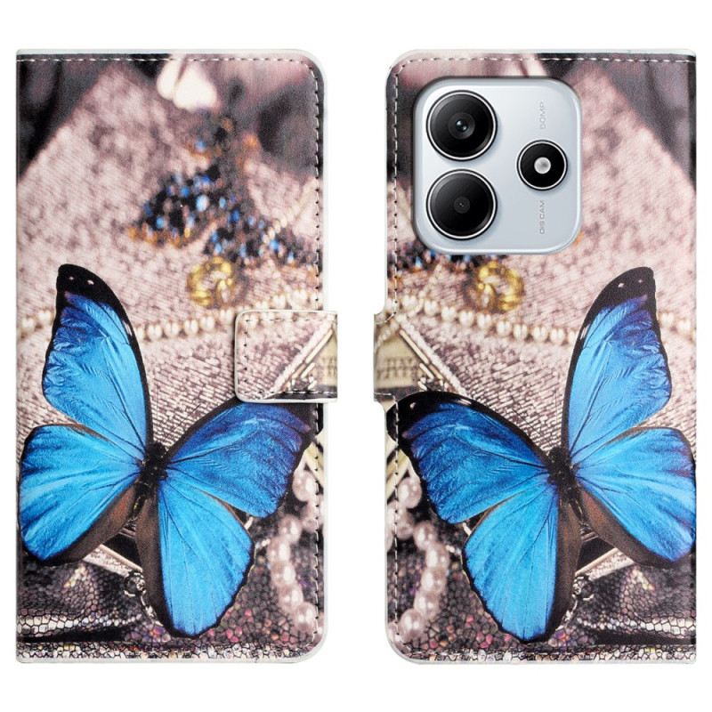 Bőrtok Xiaomi Redmi Note 14 4g Kék Pillangó