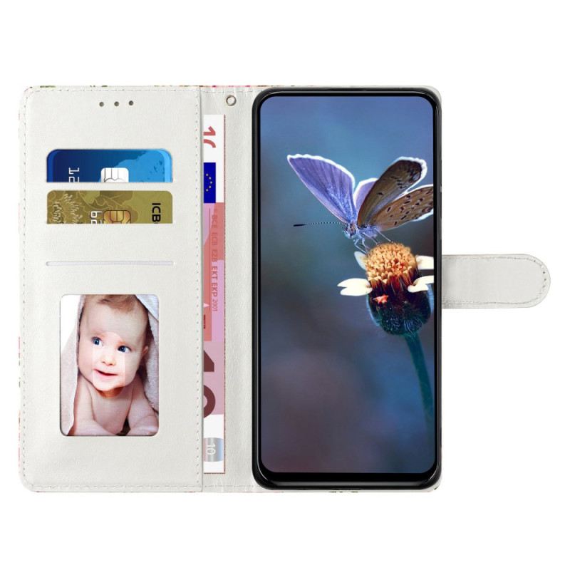 Bőrtok Xiaomi Redmi Note 14 4g Lila Virágok