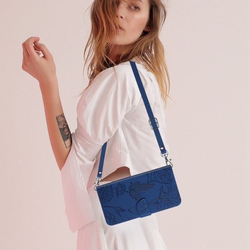 Bőrtok Xiaomi Redmi Note 14 4g Pillangómintás Vállpánt