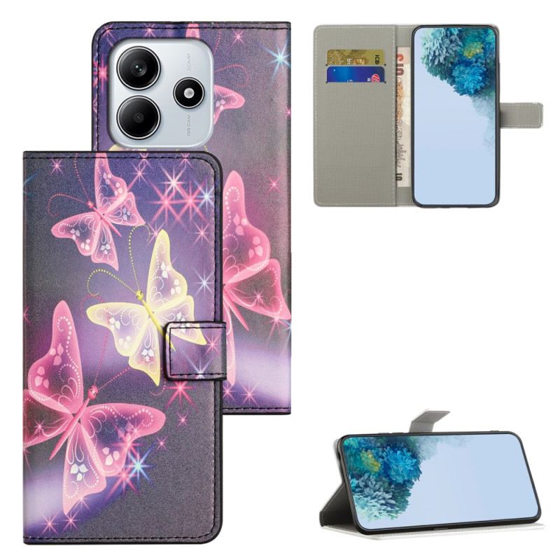 Bőrtok Xiaomi Redmi Note 14 4g Ragyogó Pillangók