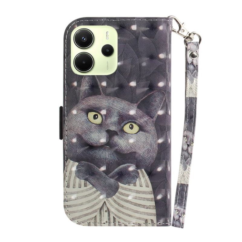 Bőrtok Xiaomi Redmi Note 14 4g Szürke Macska Pánttal