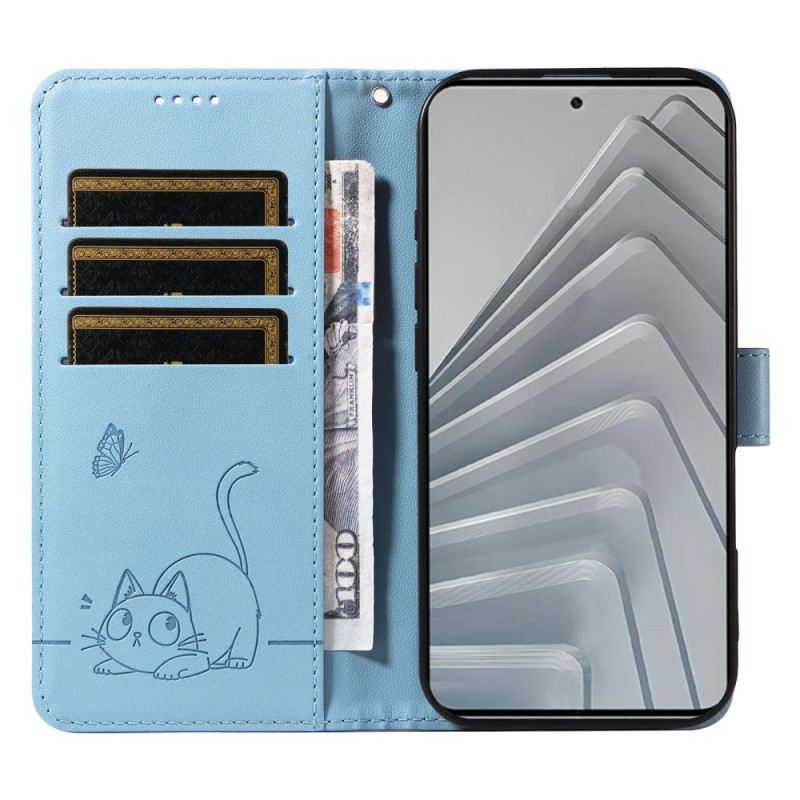 Bőrtok Xiaomi Redmi Note 14 4g Vidám Macska Pánttal