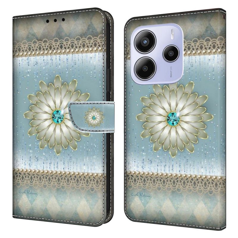 Bőrtok Xiaomi Redmi Note 14 4g Virág És Kék Gyémánt