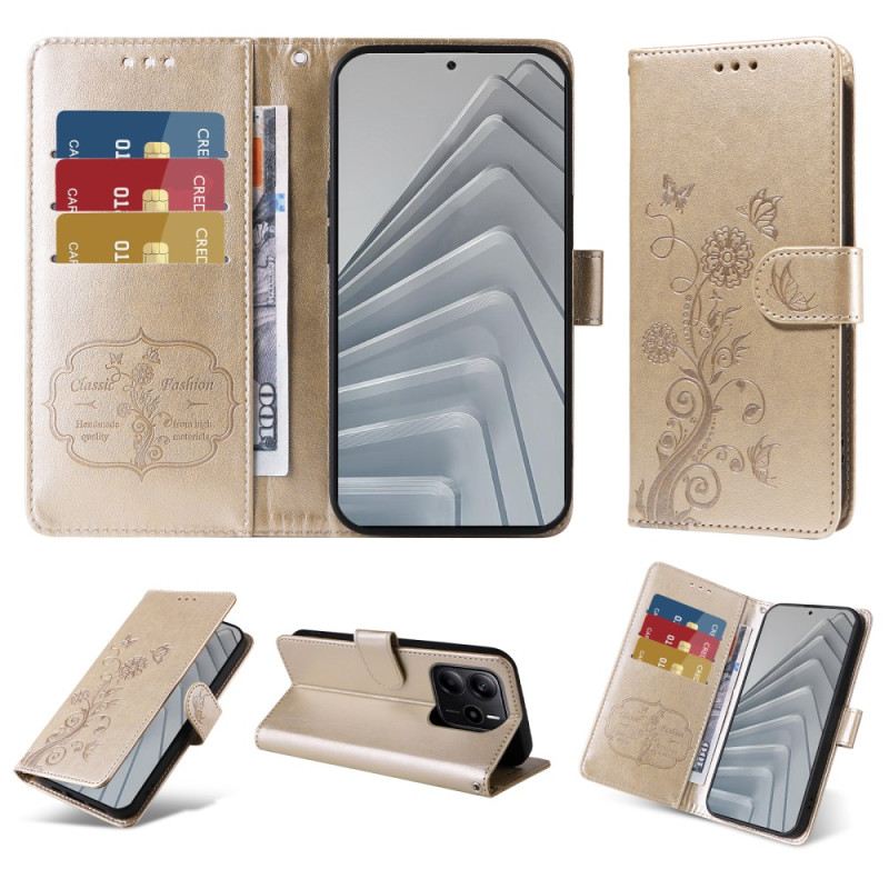 Bőrtok Xiaomi Redmi Note 14 4g Virágminták