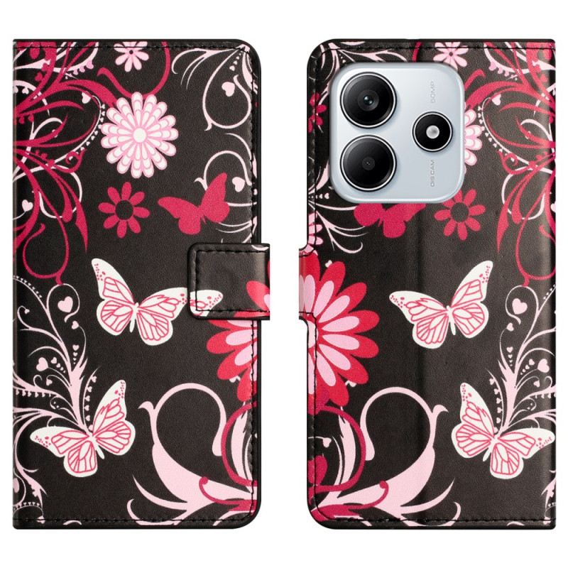 Fliptok Xiaomi Redmi Note 14 4g Pillangók Fekete Háttéren