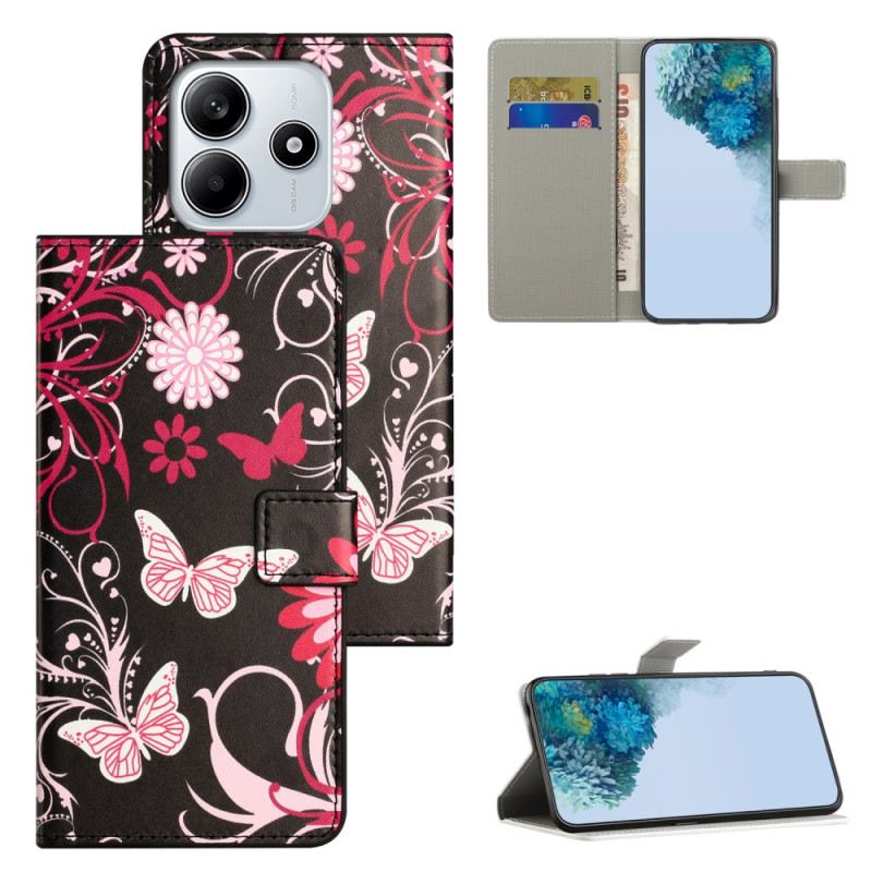 Fliptok Xiaomi Redmi Note 14 4g Pillangók Fekete Háttéren