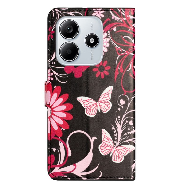 Fliptok Xiaomi Redmi Note 14 4g Pillangók Fekete Háttéren