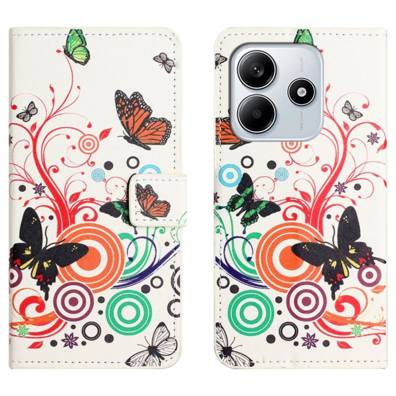 Kinyitható Bőrtok Xiaomi Redmi Note 14 4g Pillangók Fehér Háttéren