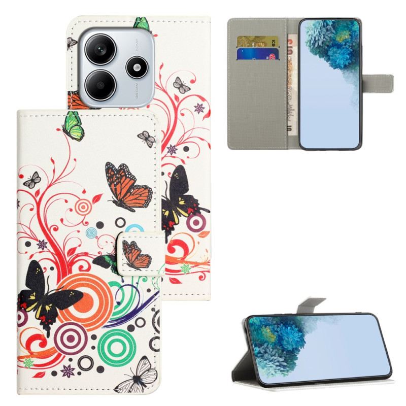 Kinyitható Bőrtok Xiaomi Redmi Note 14 4g Pillangók Fehér Háttéren
