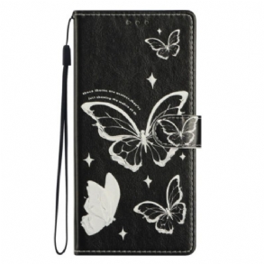 Kinyitható Tokok Xiaomi Redmi Note 14 4g Fekete-fehér Pillangók