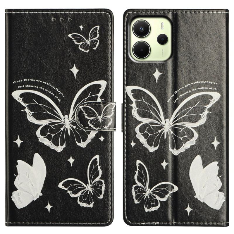 Kinyitható Tokok Xiaomi Redmi Note 14 4g Fekete-fehér Pillangók