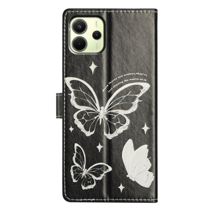 Kinyitható Tokok Xiaomi Redmi Note 14 4g Fekete-fehér Pillangók