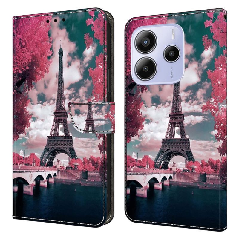 Kinyitható Tokok Xiaomi Redmi Note 14 4g Virágos Eiffel-torony