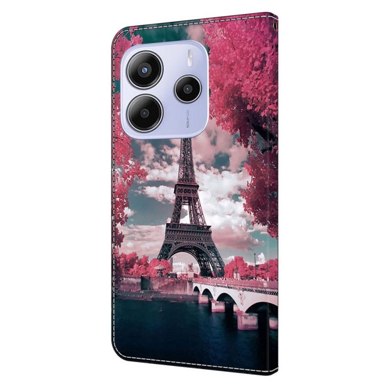 Kinyitható Tokok Xiaomi Redmi Note 14 4g Virágos Eiffel-torony