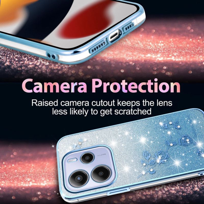 Telefontok Xiaomi Redmi Note 14 4g Színátmenetes Virágok Csillogás