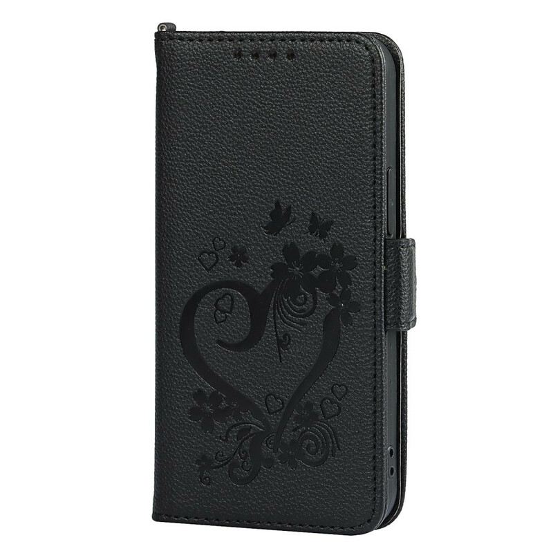 Fliptok / Bőrtok iPhone 12 Mini szíjjal Pántos Szív