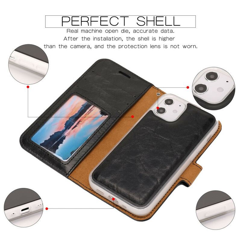Tok iPhone 12 Mini Levehető Distressed Leather Stílus