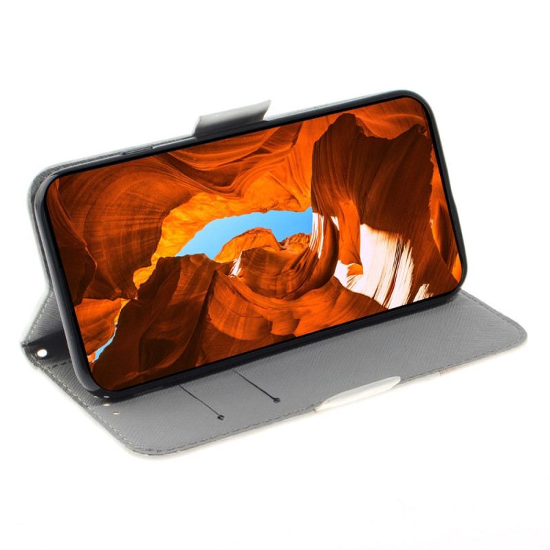 Fliptok / Bőrtok Xiaomi 13 szíjjal Pántos Fehér Virágok