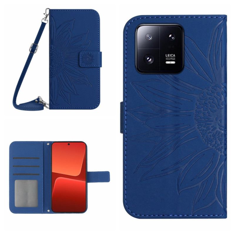 Fliptok / Bőrtok Xiaomi 13 Virág Vállpánttal