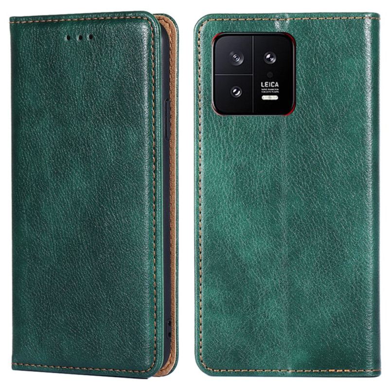 Fliptok Xiaomi 13 Bőrtok Műbőr Varrás