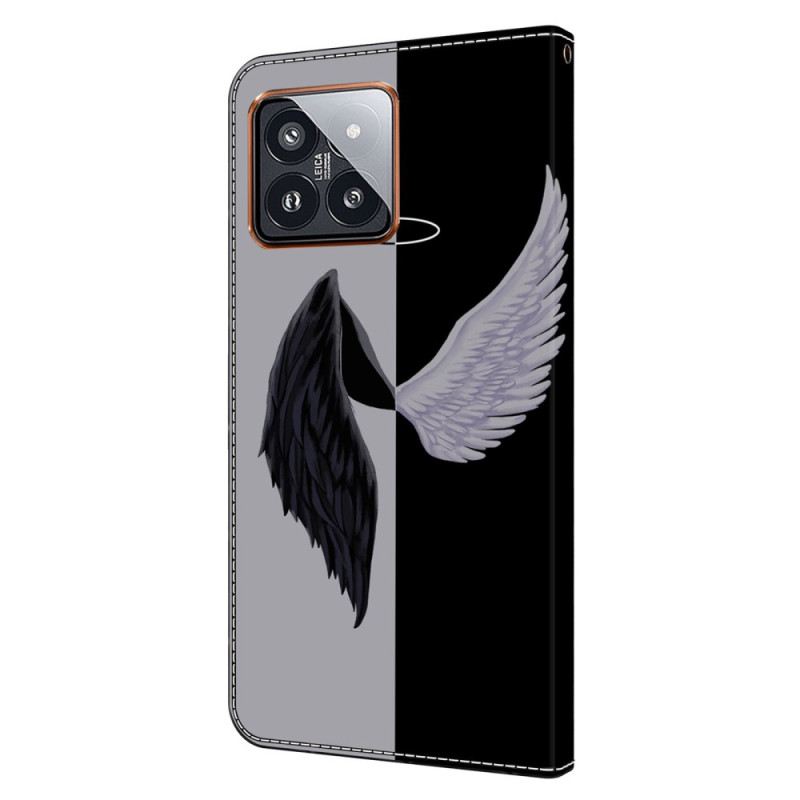 Bőrtok Xiaomi 14 Pro Fekete-fehér Szárnyak