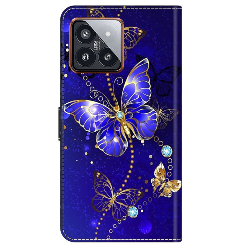 Bőrtok Xiaomi 14 Pro Gyémánt Pillangók