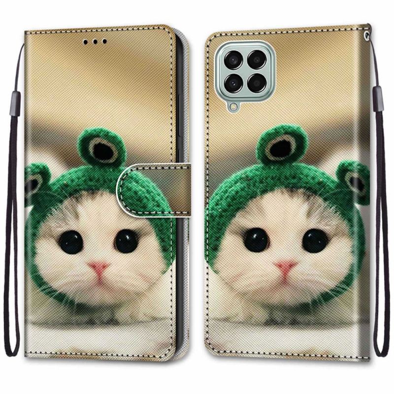 Kinyitható Tokok Samsung Galaxy M53 5G szíjjal Vidám Cica Pánttal