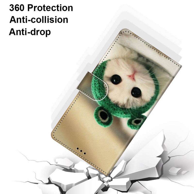 Kinyitható Tokok Samsung Galaxy M53 5G szíjjal Vidám Cica Pánttal