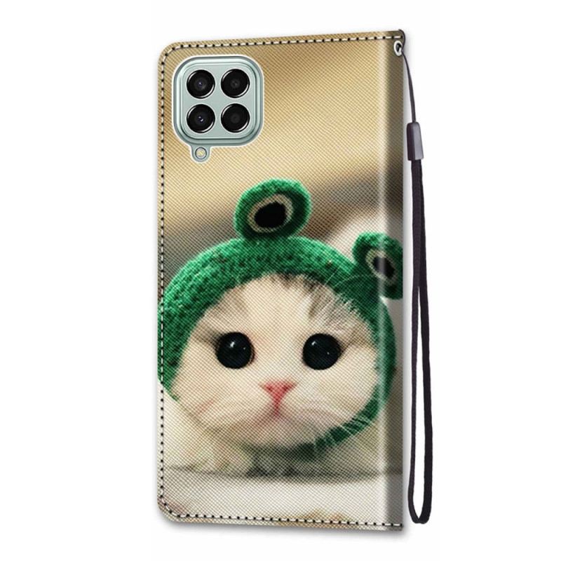 Kinyitható Tokok Samsung Galaxy M53 5G szíjjal Vidám Cica Pánttal