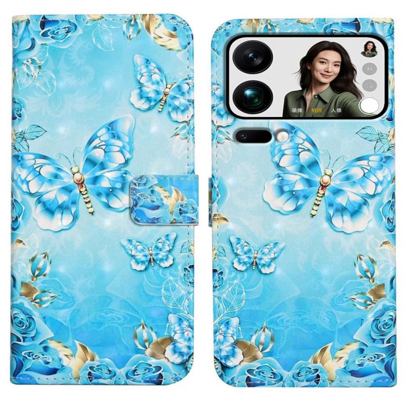 Bőrtok Xiaomi 17 Pro Max Pillangók És Gyémántok