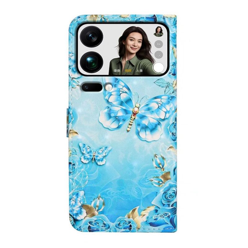 Bőrtok Xiaomi 17 Pro Max Pillangók És Gyémántok