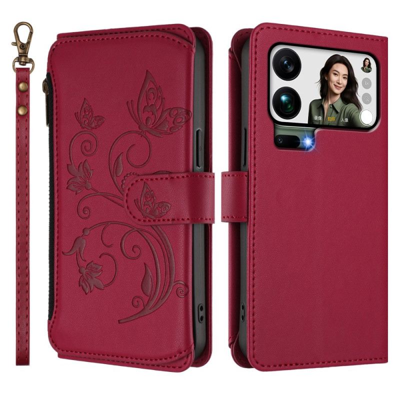 Bőrtok Xiaomi 17 Pro Max Virágos Pénztárca