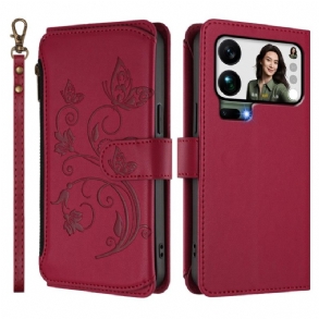 Bőrtok Xiaomi 17 Pro Max Virágos Pénztárca