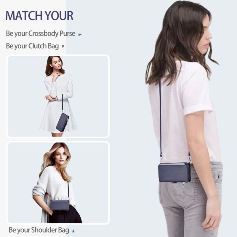 Bőrtok Poco C75 Aprópénztartó Pénztárca Pánttal És Vállpánttal