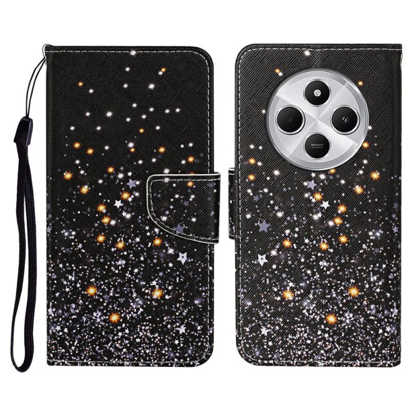 Bőrtok Poco C75 Fekete Pentagramos Foltvarrás Pánttal