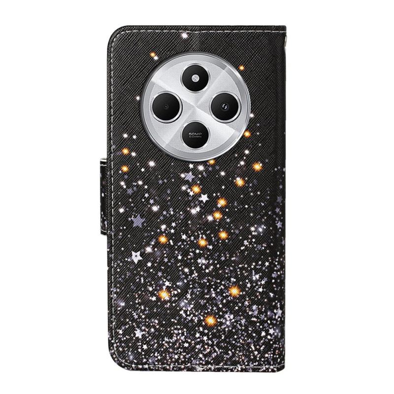 Bőrtok Poco C75 Fekete Pentagramos Foltvarrás Pánttal