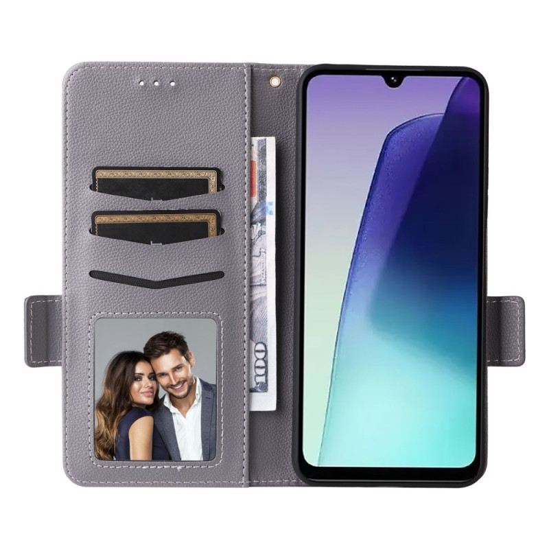 Bőrtok Poco C75 Licsi Textúra Pánttal