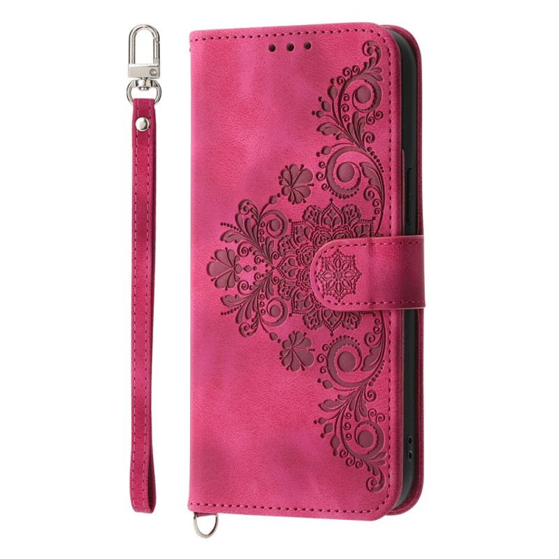 Bőrtok Poco C75 Velúr Hatású Csipke Pánttal És Vállpánttal