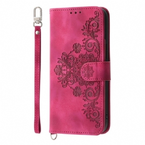 Bőrtok Poco C75 Velúr Hatású Csipke Pánttal És Vállpánttal