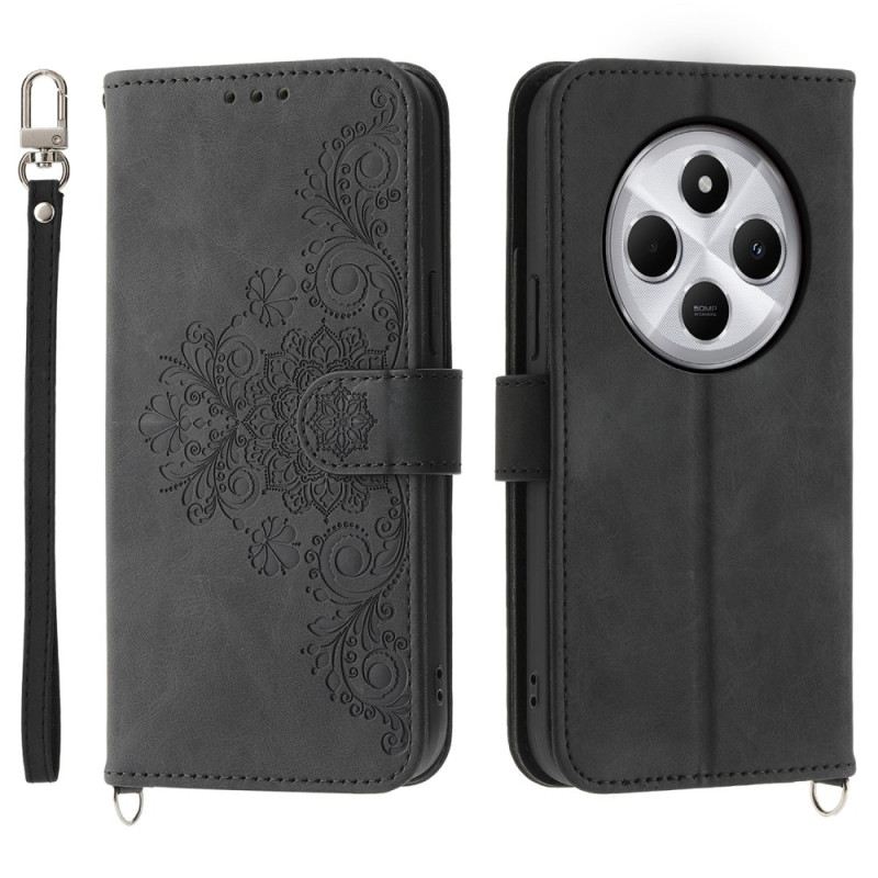 Bőrtok Poco C75 Velúr Hatású Csipke Pánttal És Vállpánttal