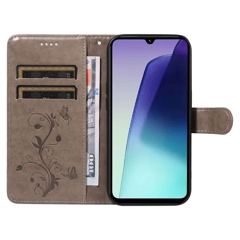 Bőrtok Poco C75 Virágminta Pánttal