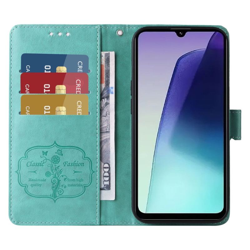 Bőrtok Poco C75 Virágok És Pillangók Nyakpánttal