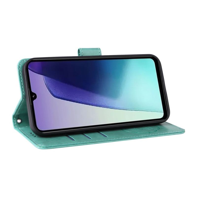 Bőrtok Poco C75 Virágok És Pillangók Nyakpánttal