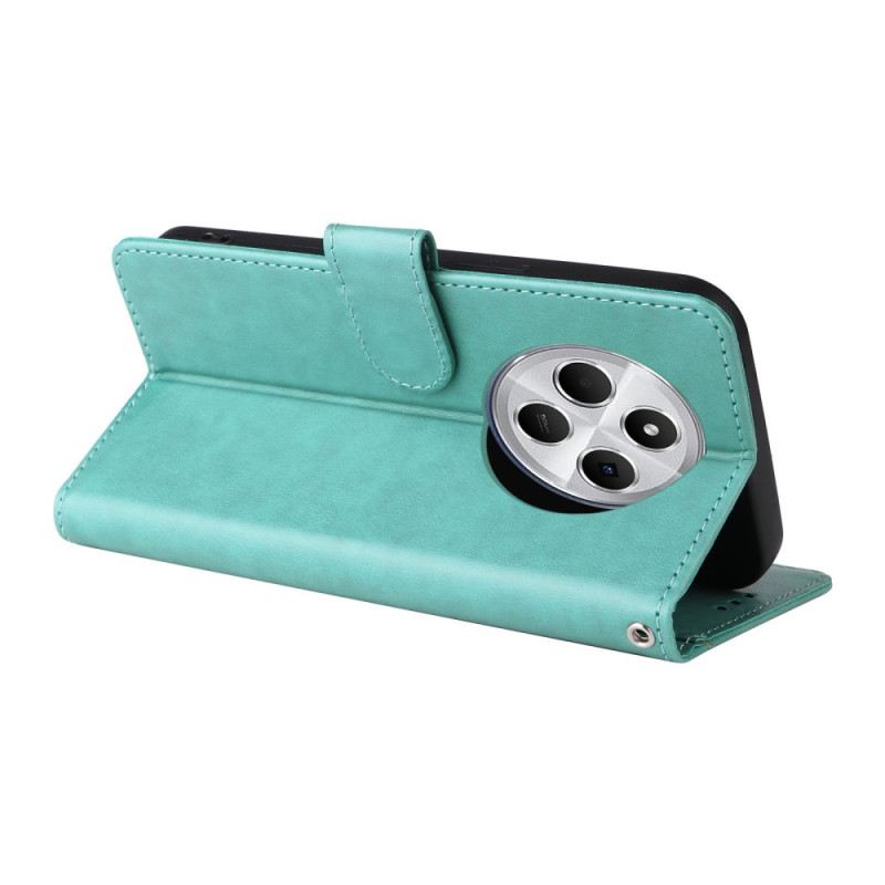 Bőrtok Poco C75 Virágok És Pillangók Nyakpánttal